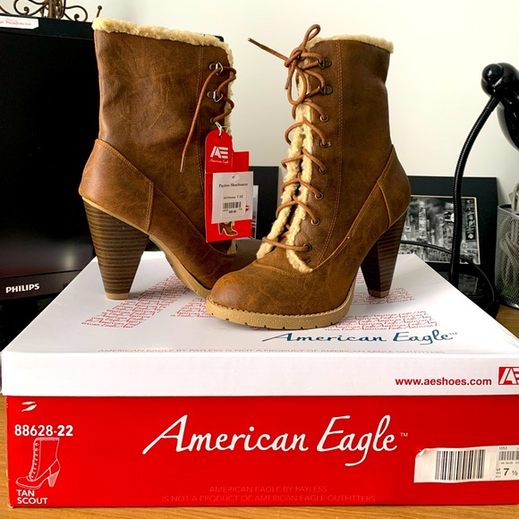 American Eagle tan faux leather Victorian lace up heeled boots - Picture 1 of 5